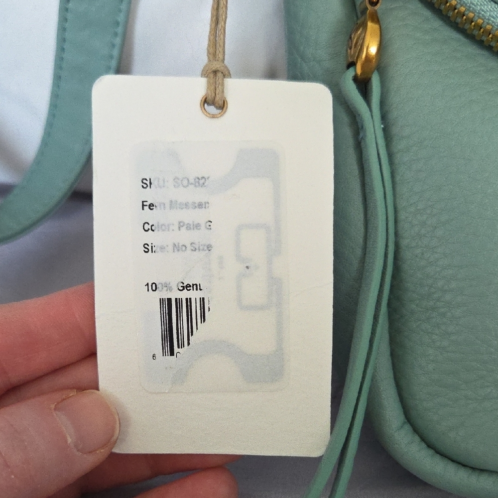 Pale Green Crossbody Bag with Gold Hardware and Flap Closure - Picture 4 of 12